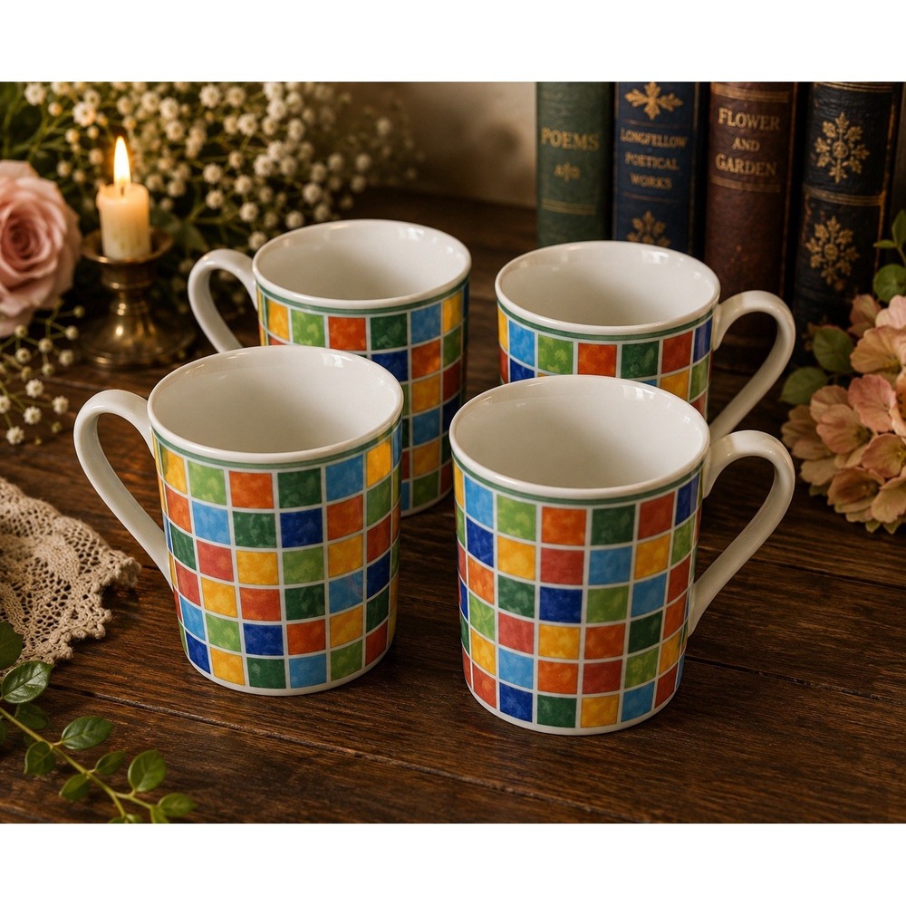 Villeroy Boch Twist Alea Limone Mugs Set of 4 Colorful Mosaic Coffee Cups
